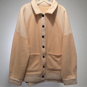 NEW Women’s Color Block Collared Button Front Fall/Winter Jacket Peach/White 2XL